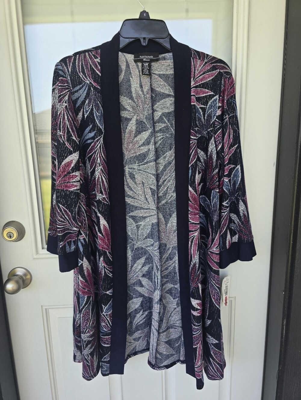 R&M Richards Women Jacket Size 20W Navy Floral Open Front Cardigan Evening